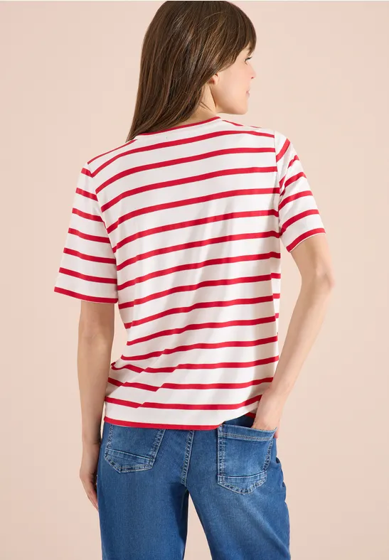 Gestreiftes Kurzarm-T-Shirt mit Aufdruck