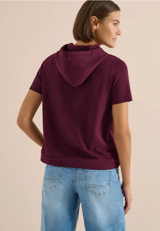 Burgunderfarbenes Kurzarm-Hoodie-T-Shirt