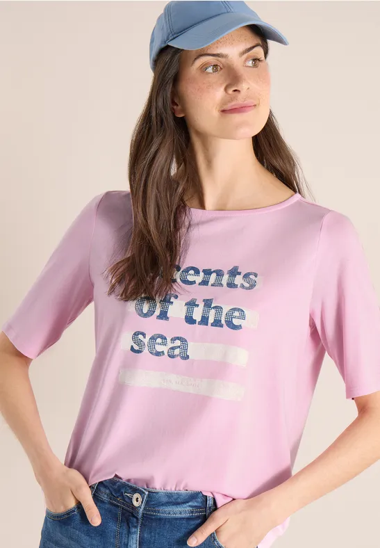 Lässiges Shirt mit U-Boot-Ausschnitt und Aufschrift