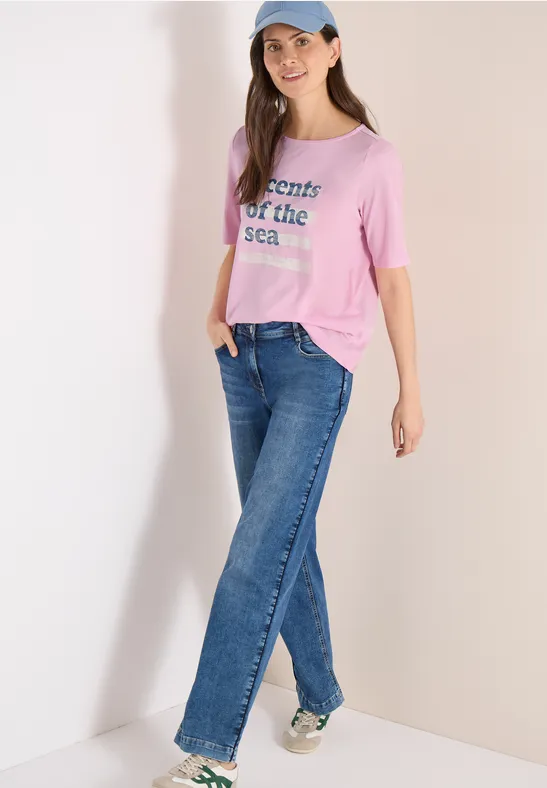 Lässiges Shirt mit U-Boot-Ausschnitt und Aufschrift