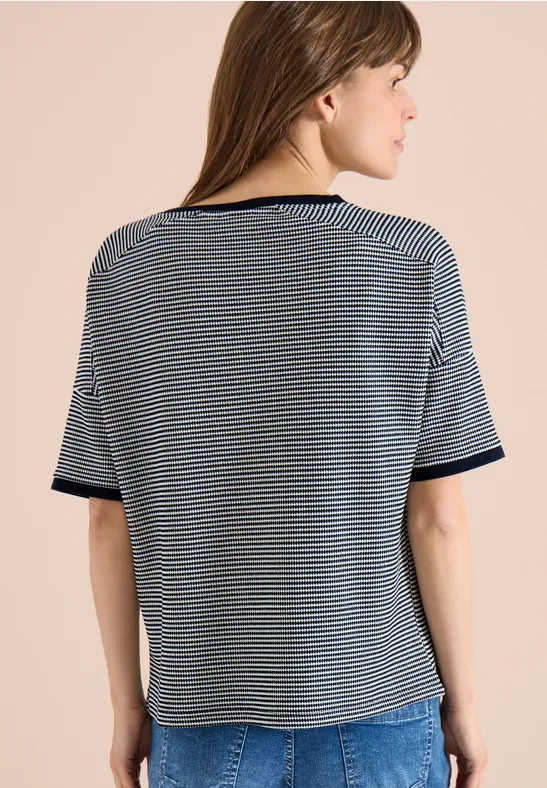 Cecil Damen Shirt mit Boatneck und Struktur in Blau, Gr: L