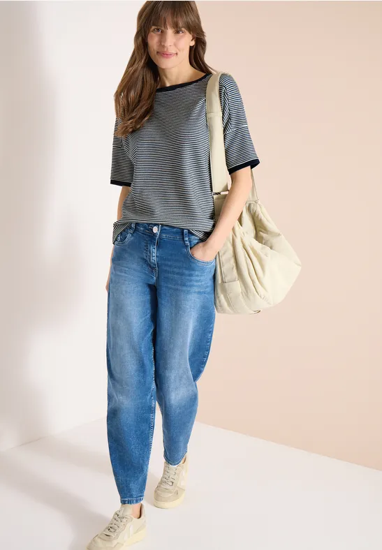 Cecil Damen Shirt mit Boatneck und Struktur in Blau, Gr: L