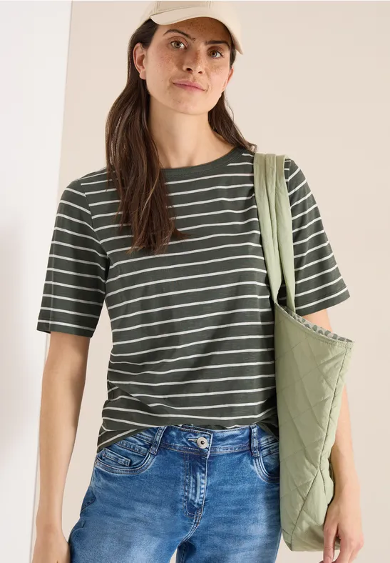 Gestreiftes T-Shirt mit Rundhalsausschnitt