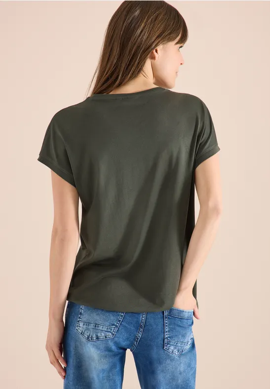 Lässiges V-Ausschnitt T-Shirt mit Spitzendetail