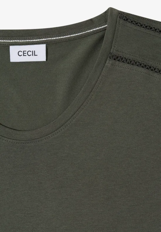 Lässiges V-Ausschnitt T-Shirt mit Spitzendetail