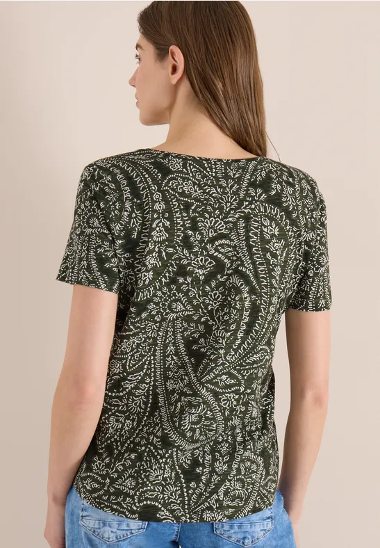 Grünes T-Shirt mit Paisley-Print