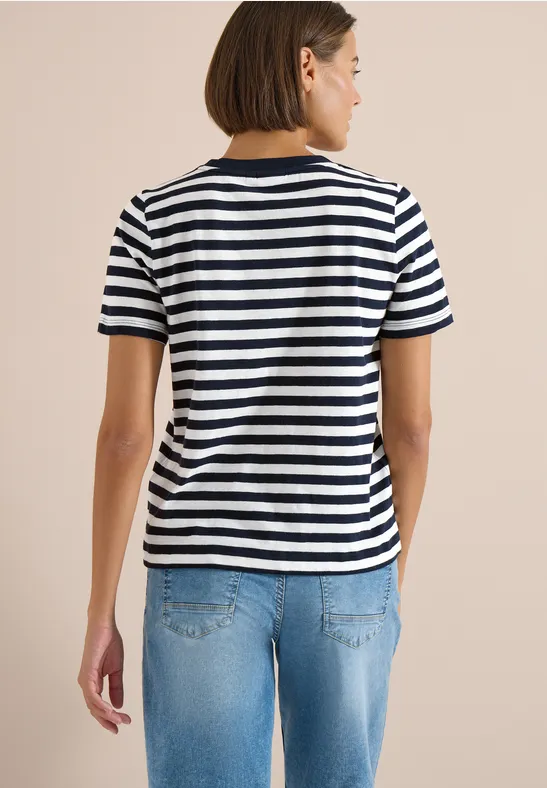 Gestreiftes Baumwoll T-Shirt mit Rundhalsausschnitt