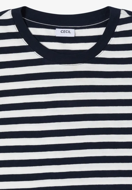 Gestreiftes Baumwoll T-Shirt mit Rundhalsausschnitt