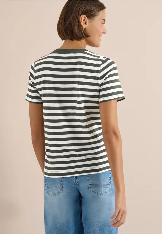 Gestreiftes Baumwoll-T-Shirt mit Rundhalsausschnitt