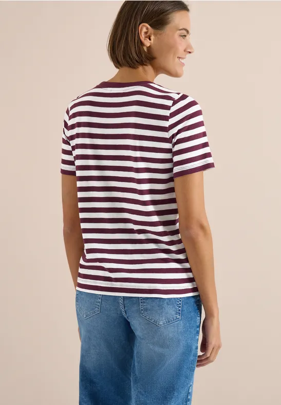 Gestreiftes Baumwoll-T-Shirt mit Rundhalsausschnitt