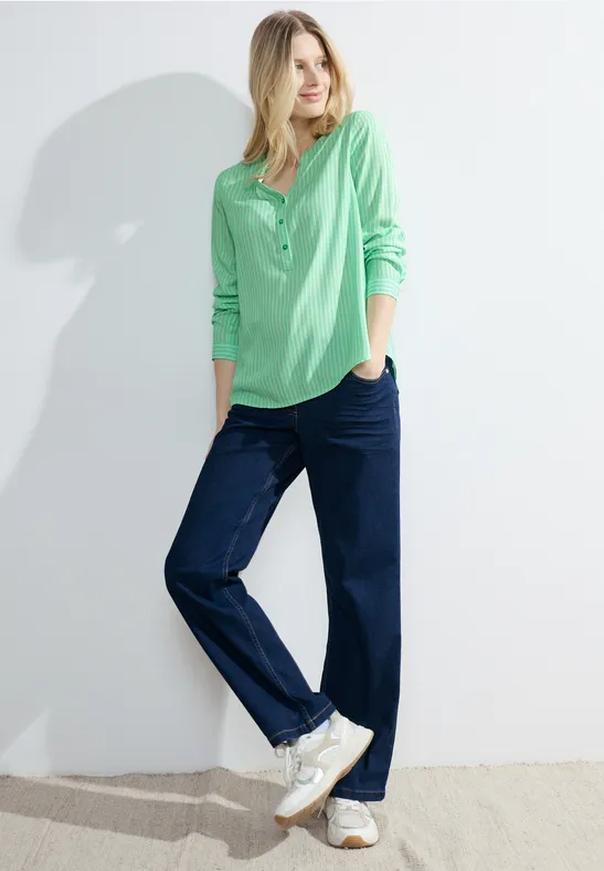Gestreiftes Langarm-Shirt mit Knopfleiste