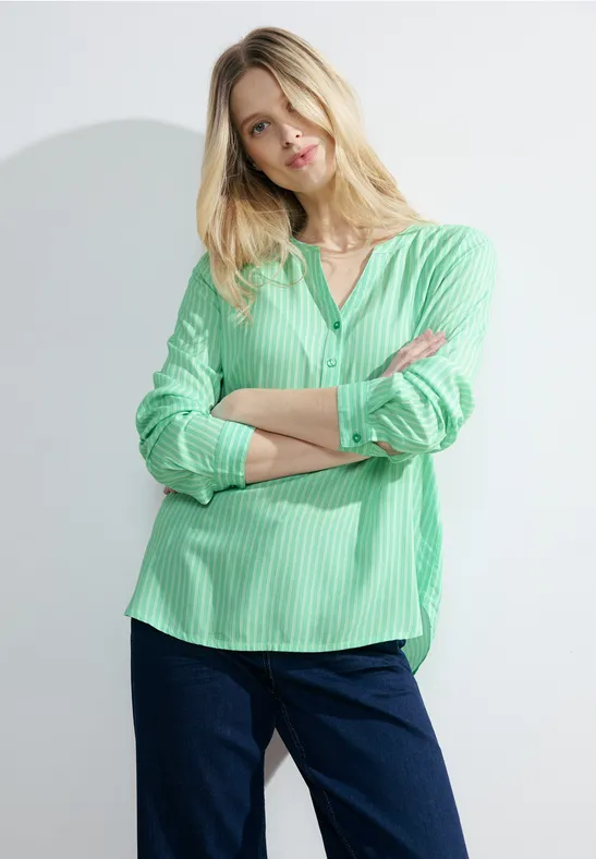 Gestreiftes Langarm-Shirt mit Knopfleiste