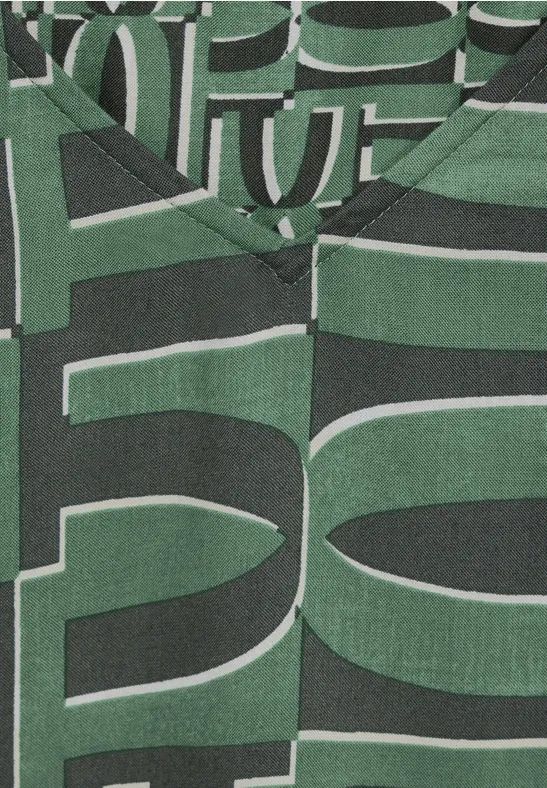 Grüne Print Bluse mit V-Ausschnitt und Ärmeldetails