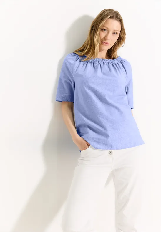 Damen Chambray Kurzarm Bluse
