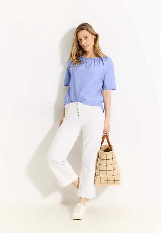 Damen Chambray Kurzarm Bluse