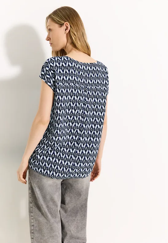 Bedruckte Bluse mit Rundhalsausschnitt und Bindedetail
