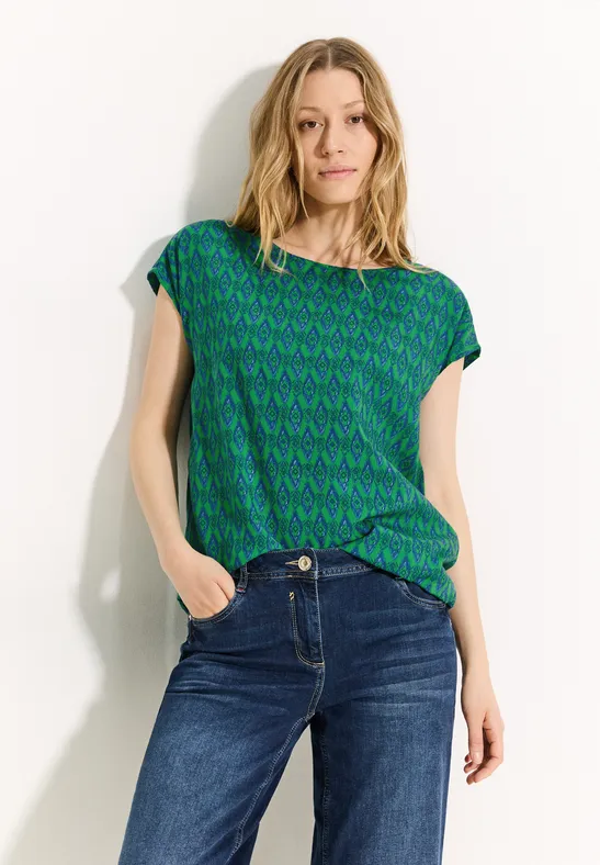 Grüne bedruckte Rundhals Bluse Top