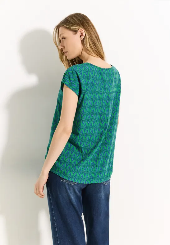 Grüne bedruckte Rundhals Bluse Top