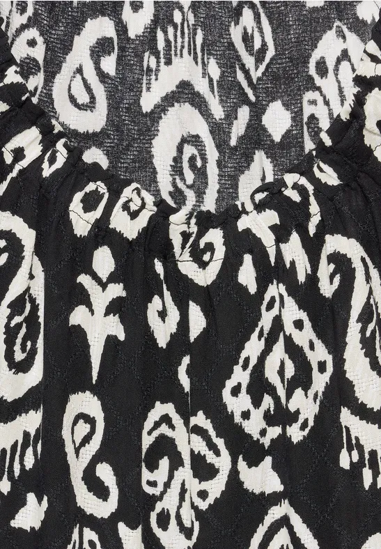 Kurzarmbluse mit Print und Rüschenhals