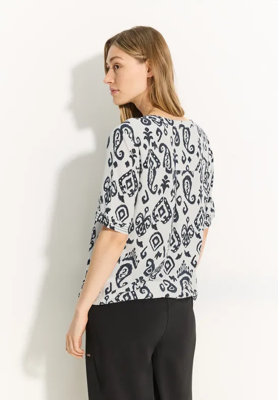 Blusenshirt mit Ornamentmuster und V-Ausschnitt
