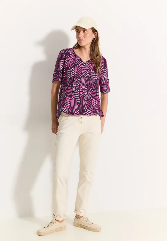 Tunika Bluse mit V-Ausschnitt und Print