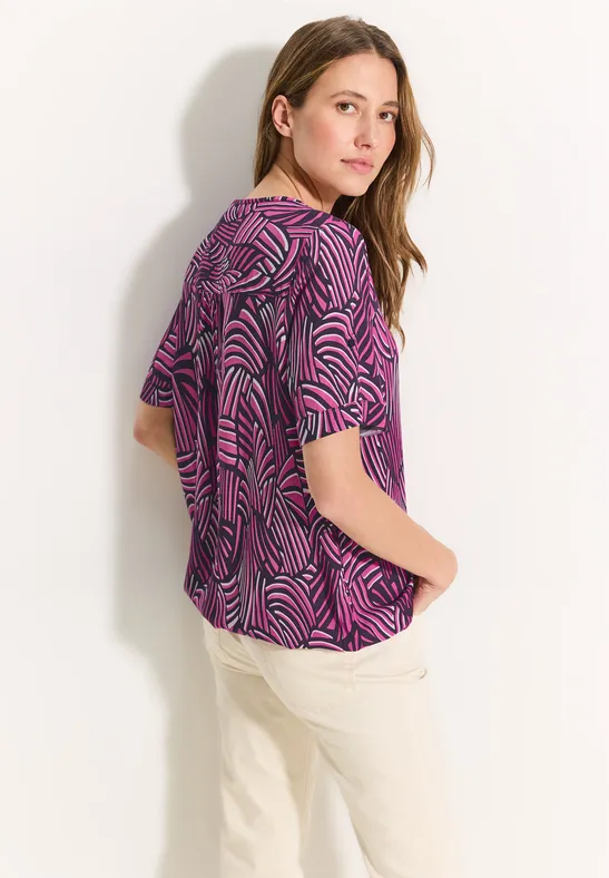 Tunika Bluse mit V-Ausschnitt und Print