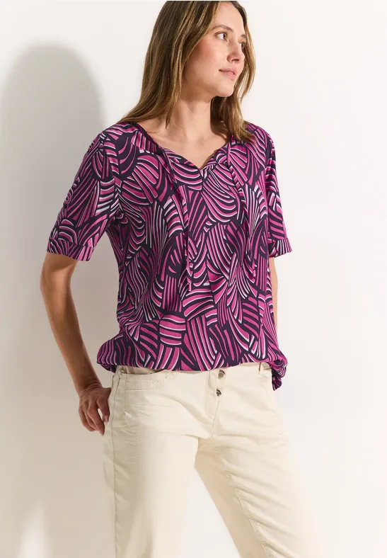 Tunika Bluse mit V-Ausschnitt und Print