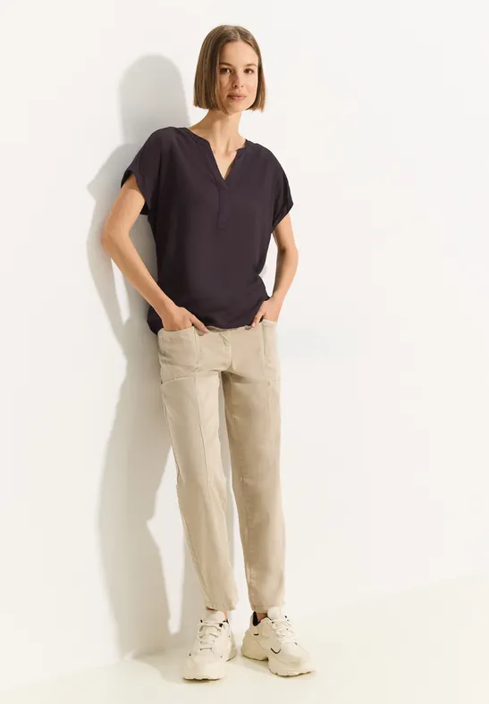 Damen Kurzarm Bluse mit V-Ausschnitt