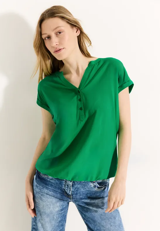 Grüne Viskose Bluse mit Knopfleiste