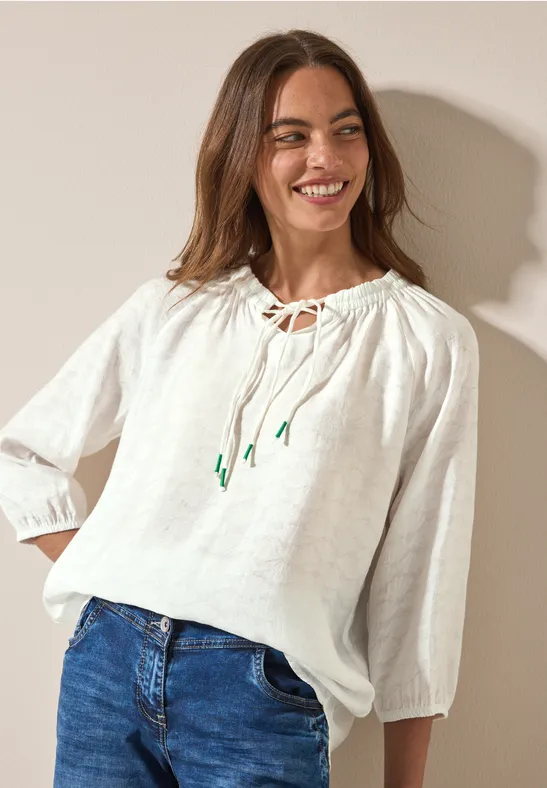 Strukturierte Jacquard Tunika Bluse mit Bindeband