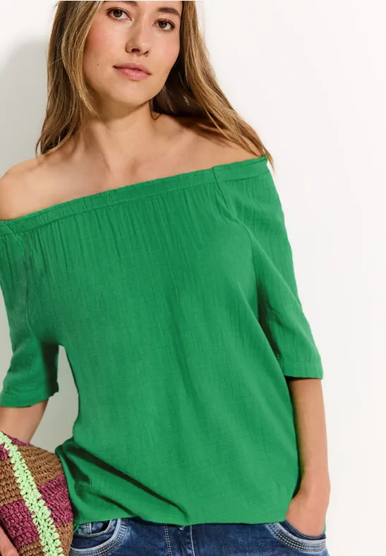 Grüne schulterfreie Baumwollbluse