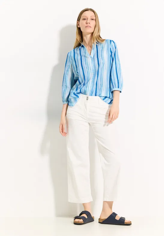 Gestreifte Baumwollbluse mit Knopfleiste