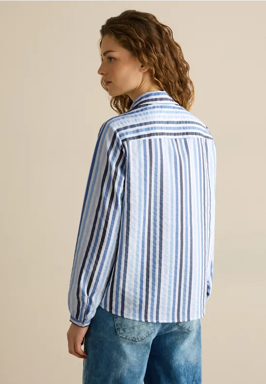 Gestreifte Baumwollbluse mit Knopfleiste