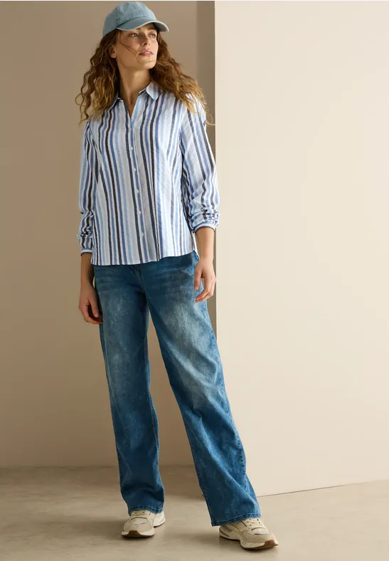Gestreifte Baumwollbluse mit Knopfleiste