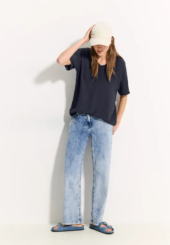 Damen Kurzarm Crepe Bluse