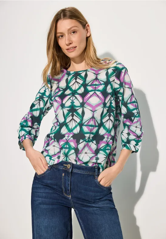 Bedruckte Baumwollbluse mit 3/4 Ärmeln