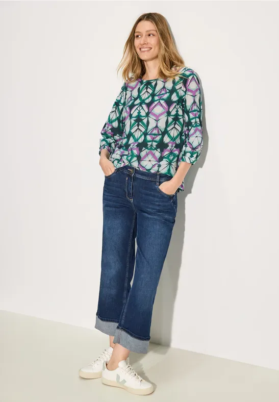 Bedruckte Baumwollbluse mit 3/4 Ärmeln