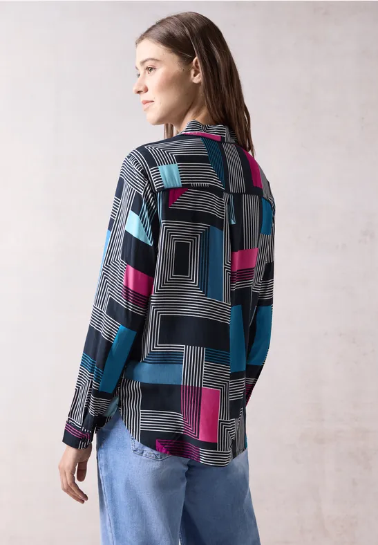 Geometrische Langarmbluse mit Muster