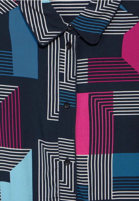 Geometrische Langarmbluse mit Muster