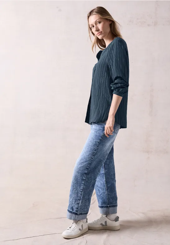 Gestreifte Langarm Bluse mit Knopfleiste