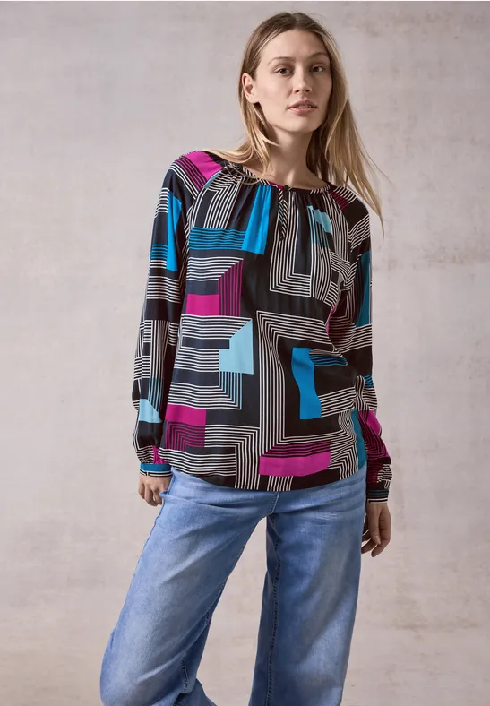 Langärmlige Bluse mit geometrischem Muster