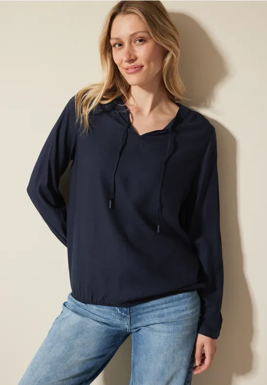 Damen Langarm Bluse mit Bindeband
