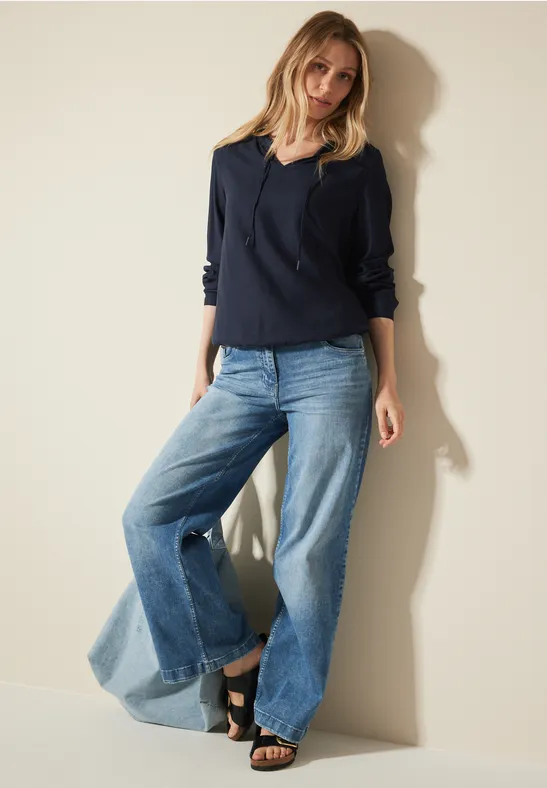 Damen Langarm Bluse mit Bindeband