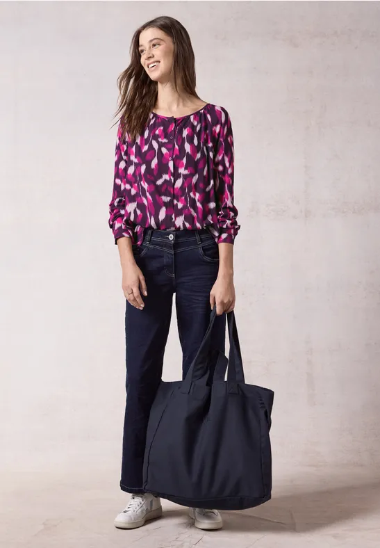 Bedruckte Langarm Bluse mit Knopfleiste