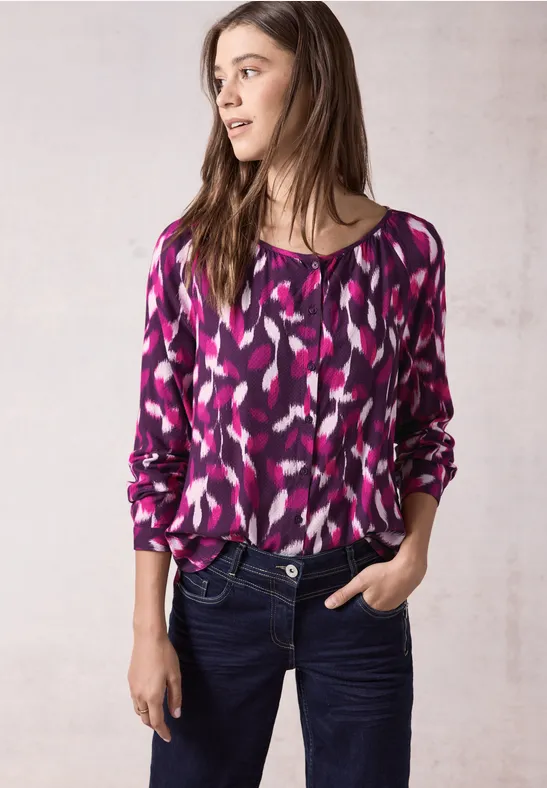 Bedruckte Langarm Bluse mit Knopfleiste