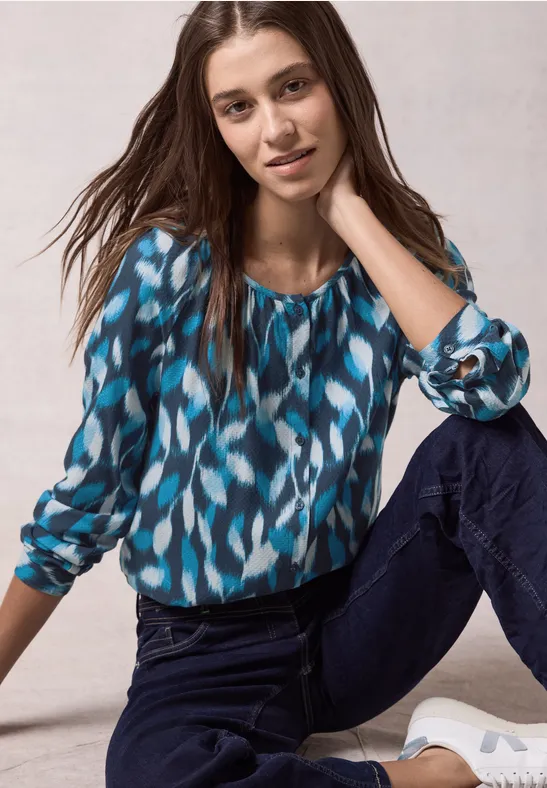 Bedruckte Langarm Bluse mit Knopfleiste