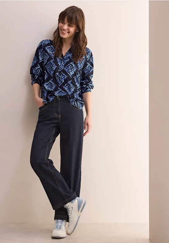 Bedruckte Langarm Bluse mit Knopfleiste