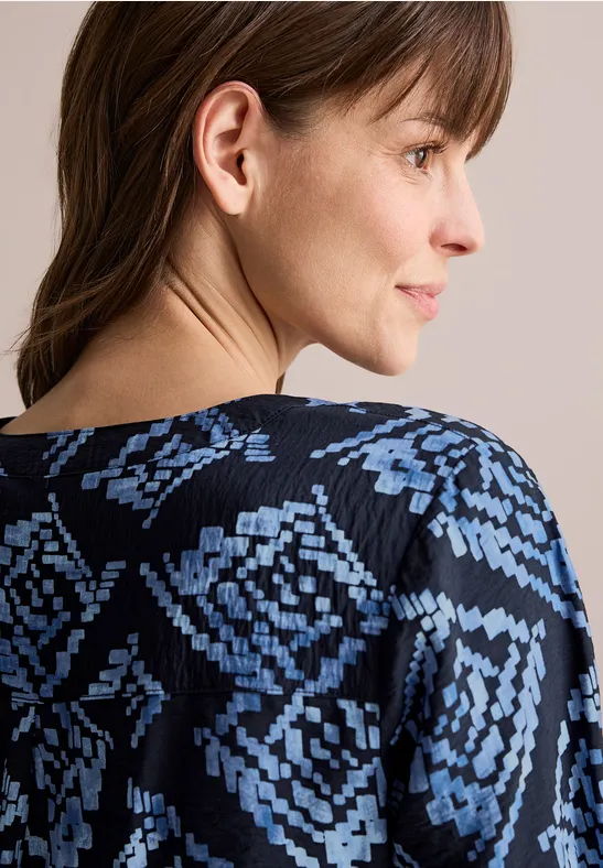 Bedruckte Langarm Bluse mit Knopfleiste
