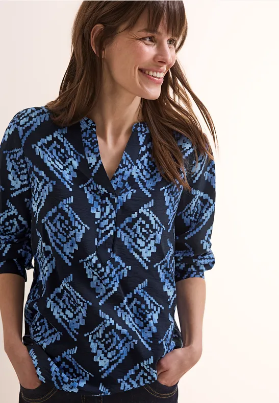 Bedruckte Langarm Bluse mit Knopfleiste
