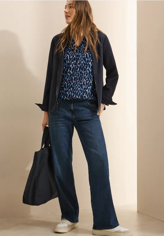Bedruckte Langarm Bluse mit Knopfleiste